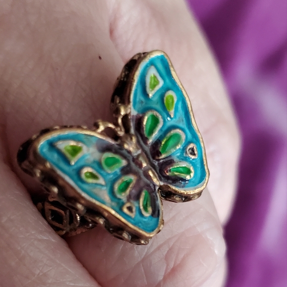 SOLD Amy Kahn Russell butterfly enamel ring solid bronze vintage Timeless! - Picture 3 of 9